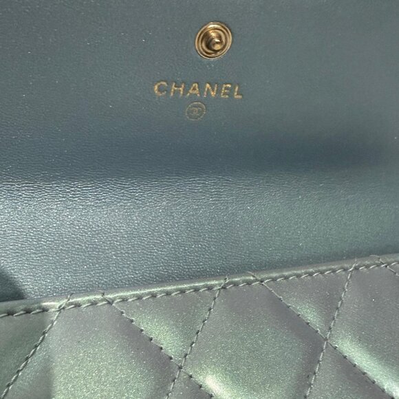 CHANEL Boy Quilted Long Flap Wallet in metallic blue with silver hardware - Picture 7 of 15